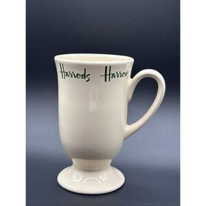 Vintage Harrods Knightsbridge Footed Coffee Mug Ivory Green Script Logo